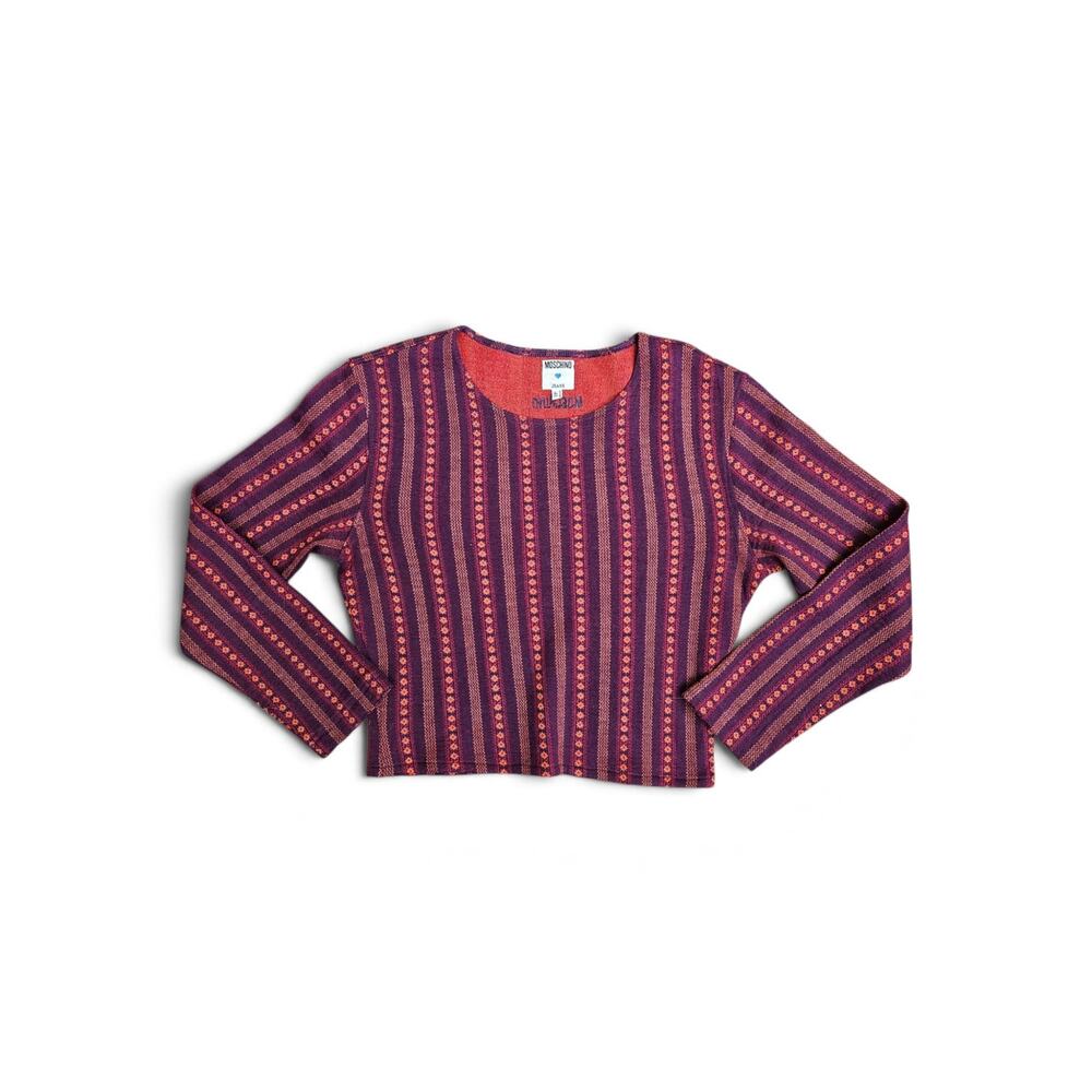 Vintage Moschino Jeans Cropped Sweater Boxy Striped - Size Medium